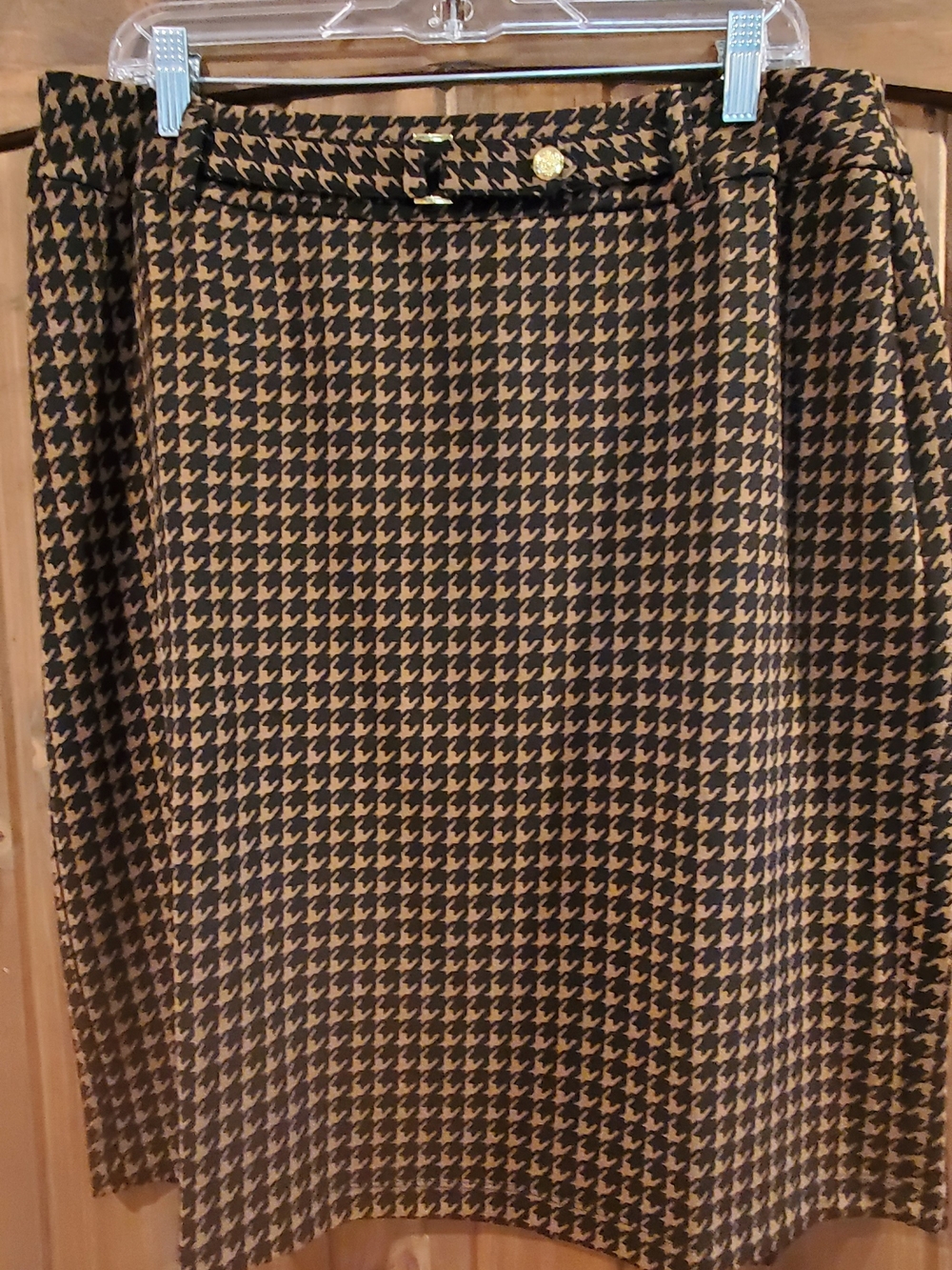 Cato Brown and Black Houndstooth Midi Skirt with Belt Detail